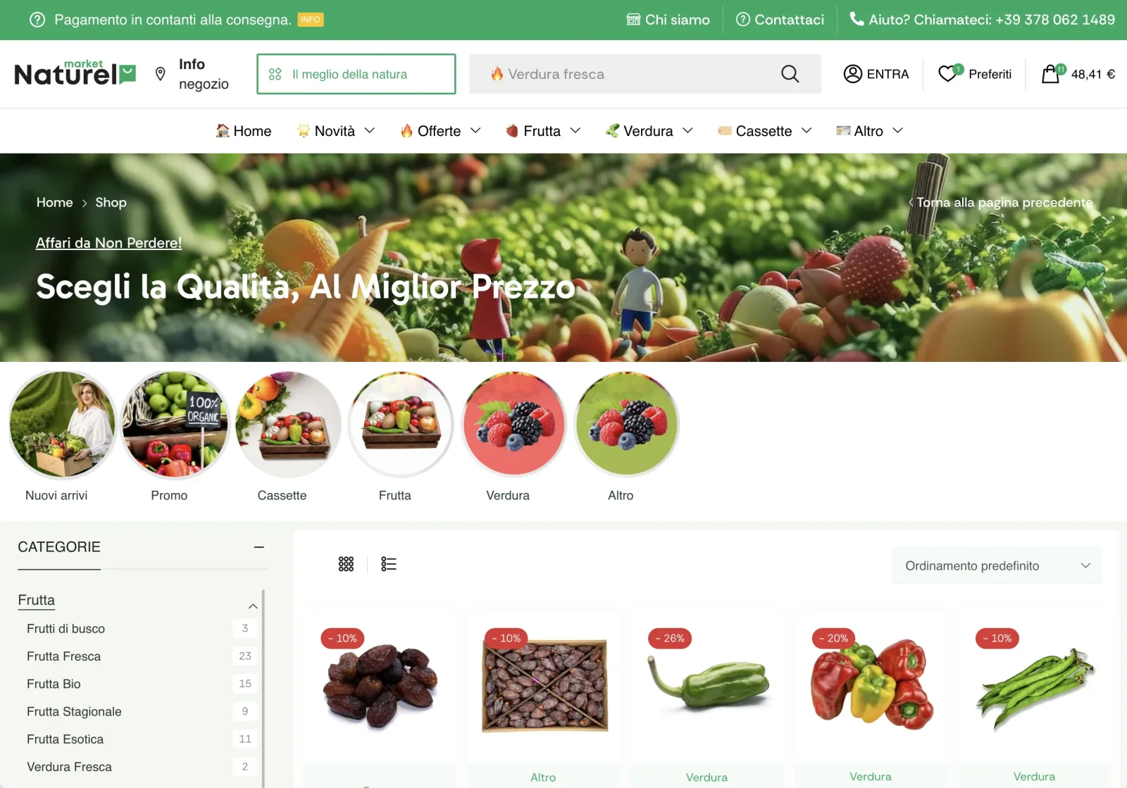 La page d'accueil de la boutique Naturel Market